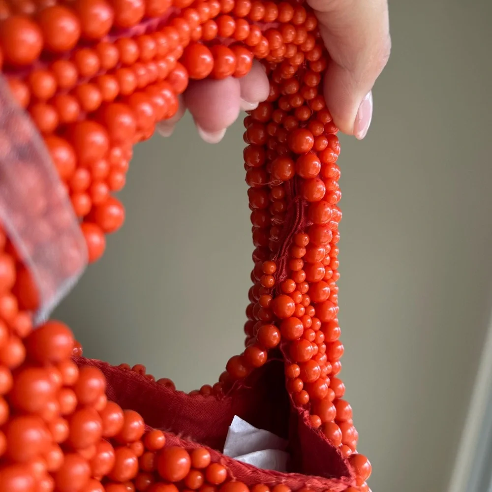 Handmade Orange Beaded Hobo Bag – India Artisan Craft - Picture 3 of 6